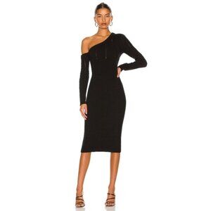 MAJORELLE Landau Midi Dress Black Off The Shoulder Asymmetric Knit Revolve XS